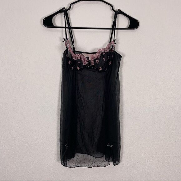 Victoria’s Secret Black Sheer with Pink Detail Lingerie Slip Dress - Picture 1 of 7